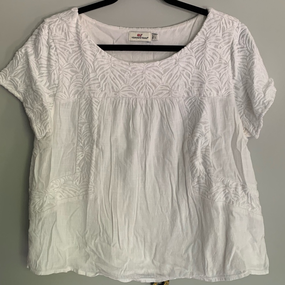 Vineyard Vines Cotton Monstera Embroidered Top
